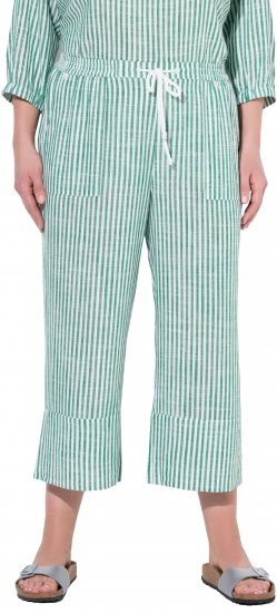 Ulla Popken Coastal Stripe Linen Blend Elastic Waist Culottes Green - Vaqueros & Pantalones de Mujer Tallas Grandes – Plus Size - 
