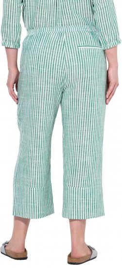 Ulla Popken Coastal Stripe Linen Blend Elastic Waist Culottes Green - Vaqueros & Pantalones de Mujer Tallas Grandes – Plus Size - 