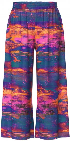 Ulla Popken Abstract Sunset Elastic Waist Palazzo Pants Orange - Vaqueros & Pantalones de Mujer Tallas Grandes – Plus Size - 