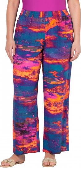 Ulla Popken Abstract Sunset Elastic Waist Palazzo Pants Orange - Vaqueros & Pantalones de Mujer Tallas Grandes – Plus Size - 