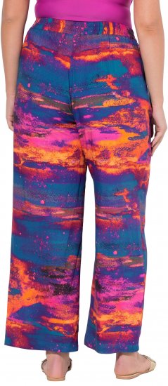 Ulla Popken Abstract Sunset Elastic Waist Palazzo Pants Orange - Vaqueros & Pantalones de Mujer Tallas Grandes – Plus Size - 