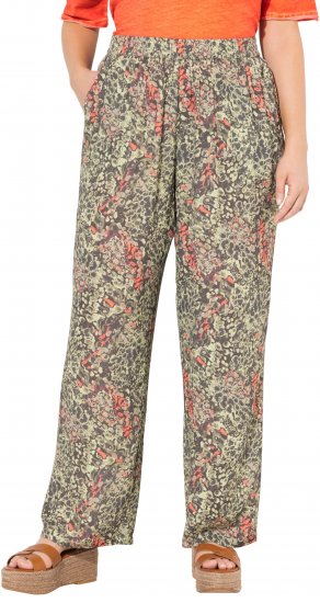 Ulla Popken Crocodile Print Elastic Waist Pants Olive Grey - Vaqueros & Pantalones de Mujer Tallas Grandes – Plus Size - 