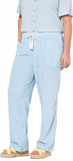 Ulla Popken Seersucker Elastic Waist Pants Blue - Vaqueros & Pantalones de Mujer Tallas Grandes – Plus Size - 