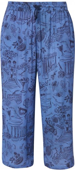 Ulla Popken Italy Print Elastic Waist Culottes Blue - Vaqueros & Pantalones de Mujer Tallas Grandes – Plus Size - 