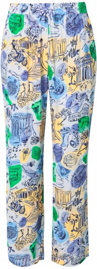 Ulla Popken Italy Print Elastic Waist Pants White - Vaqueros & Pantalones de Mujer Tallas Grandes – Plus Size - 