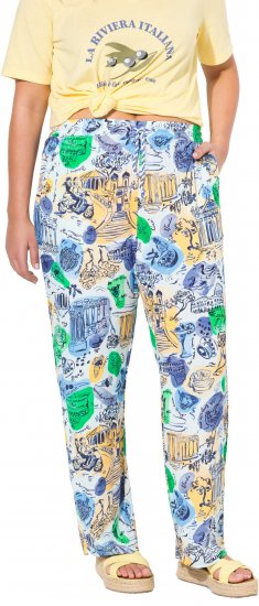 Ulla Popken Italy Print Elastic Waist Pants White - Vaqueros & Pantalones de Mujer Tallas Grandes – Plus Size - 