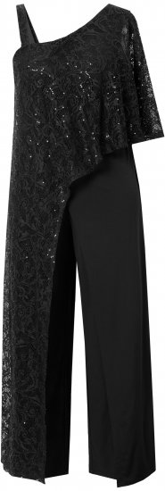 Ulla Popken Asymmetric Lace Panel Jumpsuit Black - Vaqueros & Pantalones de Mujer Tallas Grandes – Plus Size - 