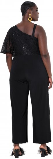 Ulla Popken Asymmetric Lace Panel Jumpsuit Black - Vaqueros & Pantalones de Mujer Tallas Grandes – Plus Size - 