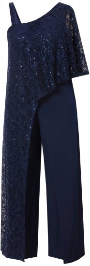 Ulla Popken Asymmetric Lace Panel Jumpsuit Navy - Vaqueros & Pantalones de Mujer Tallas Grandes – Plus Size - 