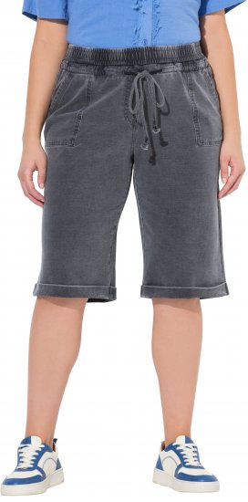 Ulla Popken Indigo Dyed Elastic Waist Jersey Shorts Black - Vaqueros & Pantalones de Mujer Tallas Grandes – Plus Size - 