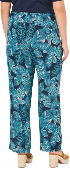 Ulla Popken Tropical Leaf Print Elastic Waist Pants Blue - Vaqueros & Pantalones de Mujer Tallas Grandes – Plus Size - 