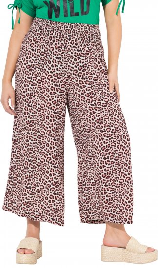 Ulla Popken Rose Wide Leg Elastic Waist Leopard Pattern Culottes Off-White - Vaqueros & Pantalones de Mujer Tallas Grandes – Plus Size - 