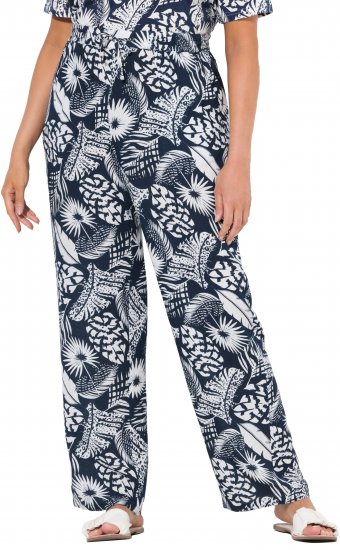 Ulla Popken Feather Print Elastic Waist Pants Blue - Vaqueros & Pantalones de Mujer Tallas Grandes – Plus Size - 
