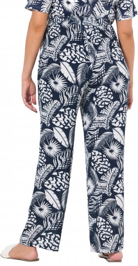 Ulla Popken Feather Print Elastic Waist Pants Blue - Vaqueros & Pantalones de Mujer Tallas Grandes – Plus Size - 