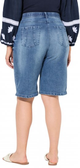 Ulla Popken Denim Wide Leg Elastic Waist Bermuda Shorts Blue Denim - Vaqueros & Pantalones de Mujer Tallas Grandes – Plus Size - 