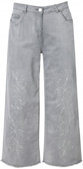 Ulla Popken Embroidered Wide Leg Fringed Hem Jeans Grey - Vaqueros & Pantalones de Mujer Tallas Grandes – Plus Size - 
