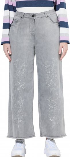 Ulla Popken Embroidered Wide Leg Fringed Hem Jeans Grey - Vaqueros & Pantalones de Mujer Tallas Grandes – Plus Size - 