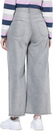 Ulla Popken Embroidered Wide Leg Fringed Hem Jeans Grey - Vaqueros & Pantalones de Mujer Tallas Grandes – Plus Size - 