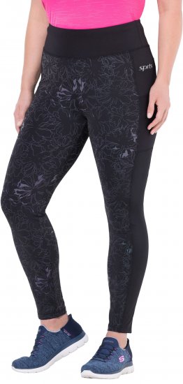 Ulla Popken Quick Drying Flower Print Leggings Black - Vaqueros & Pantalones de Mujer Tallas Grandes – Plus Size - Vaqueros y pantalones, EU 42-70