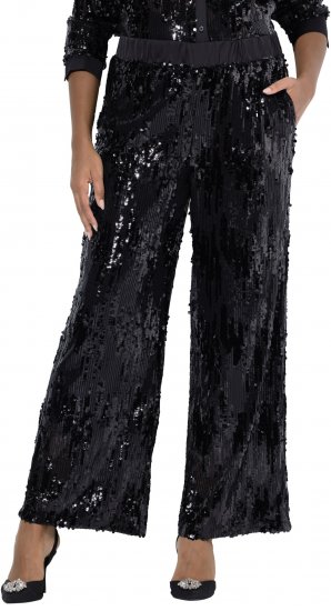 Ulla Popken Sequined Elastic Waist Pants Black - Vaqueros & Pantalones de Mujer Tallas Grandes – Plus Size - Vaqueros y pantalones, EU 42-70