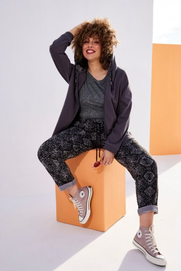 Ulla Popken Snake Print Elastic Waist Joggers Black - Vaqueros & Pantalones de Mujer Tallas Grandes – Plus Size - 