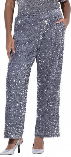 Ulla Popken Sequined Velvet Comfort Waist Pants Grey - Vaqueros & Pantalones de Mujer Tallas Grandes – Plus Size - 