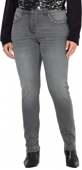 Ulla Popken Rivet Studded Stretch Fit Jeans Grey Denim - Vaqueros & Pantalones de Mujer Tallas Grandes – Plus Size - Vaqueros y pantalones, EU 42-70