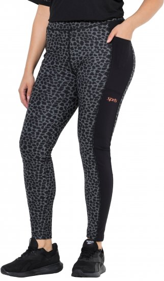 Ulla Popken Quick Drying Leopard Print Sport Leggings Black - Vaqueros & Pantalones de Mujer Tallas Grandes – Plus Size - 