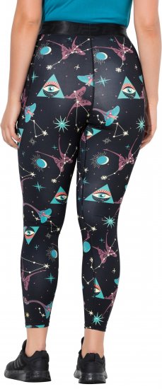 Ulla Popken Quick Drying Celestial Print Sport Leggings Black - Vaqueros & Pantalones de Mujer Tallas Grandes – Plus Size - 