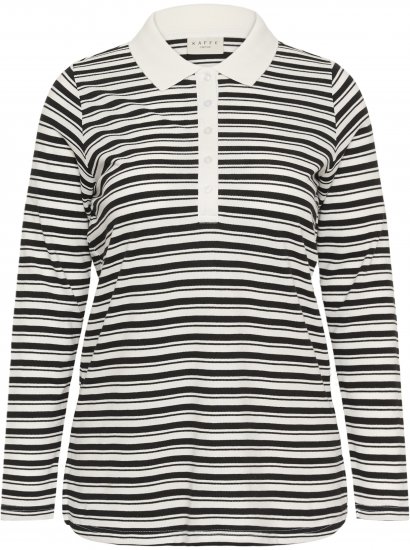 Kaffe Curve Miana Long Sleeve Polo Chalk with Black Stripe - Polos - 