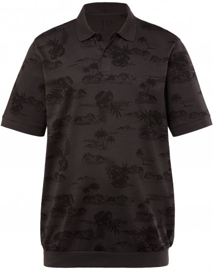 JP1880 Pique with All-over Print Polo Shirt TALL Black - TALL polos - Polos TALL para hombres altos