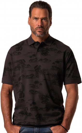 JP1880 Pique with All-over Print Polo Shirt TALL Black - TALL polos - Polos TALL para hombres altos