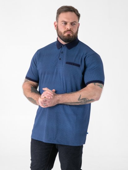 D555 Murray Printed Jacquard Collar & Cuff Short Sleeve Polo Blue - Polos - Polos 2XL-8XL