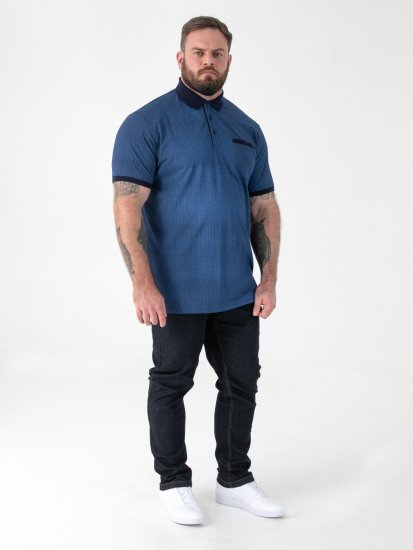 D555 Murray Printed Jacquard Collar & Cuff Short Sleeve Polo Blue - Polos - Polos 2XL-8XL