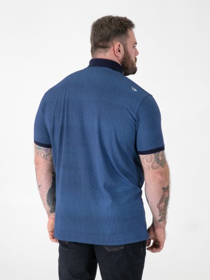 D555 Murray Printed Jacquard Collar & Cuff Short Sleeve Polo Blue - Polos - Polos 2XL-8XL