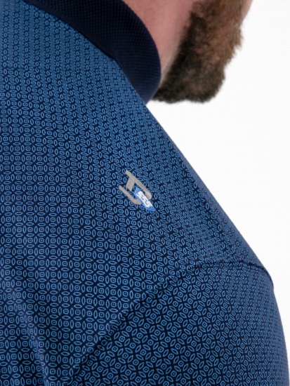 D555 Murray Printed Jacquard Collar & Cuff Short Sleeve Polo Blue - Polos - Polos 2XL-8XL