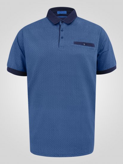 D555 Murray Printed Jacquard Collar & Cuff Short Sleeve Polo Blue - Polos - Polos 2XL-8XL