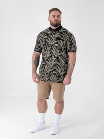 D555 Palmer Leaf Printed Jacquard Collar & Cuff Chest Pocket Polo Black - Polos - Polos 2XL-8XL