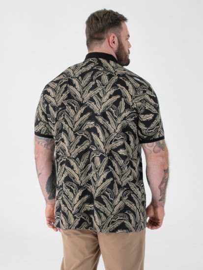 D555 Palmer Leaf Printed Jacquard Collar & Cuff Chest Pocket Polo Black - Polos - Polos 2XL-8XL