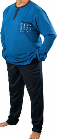 20 Nodi Maestrale Pajamas with Long Pants in Combed Cotton Jersey Blue - Pijamas/ropa de estar en casa - Pijamas/ropa de estar en casa 2XL-10XL