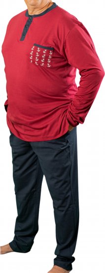 20 Nodi Maestrale Pajamas with Long Pants in Combed Cotton Jersey Red - Pijamas/ropa de estar en casa - Pijamas/ropa de estar en casa 2XL-10XL