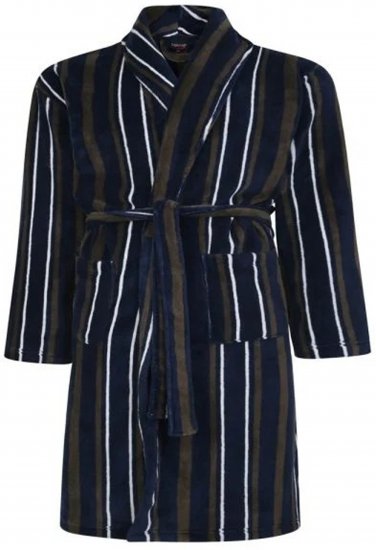 Espionage PJ149 Striped Fleece Gown Navy/Charcoal - Albornoces/batas de casa/toallas - Albornoces 2XL-10XL