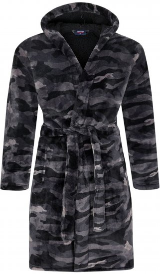 Espionage PJ159 Camo Fleece Gown Black/Grey - Albornoces/batas de casa/toallas - Albornoces 2XL-10XL