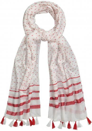 Ulla Popken Dot Print Tassel Accent Scarf Red - Accesorios - 