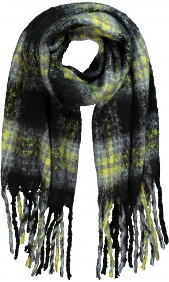 Ulla Popken Plaid Long Fringe Scarf Yellow Green - Accesorios - 