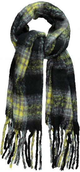 Ulla Popken Plaid Long Fringe Scarf Yellow Green - Accesorios - 