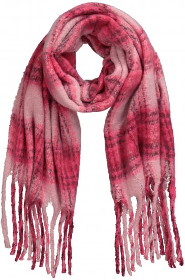 Ulla Popken Plaid Long Fringe Scarf Aubergine - Accesorios - 