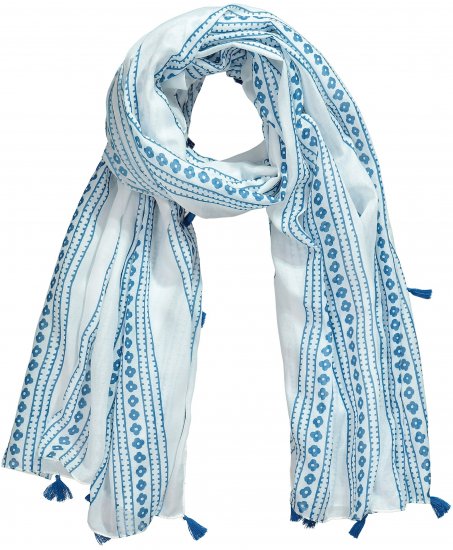 Ulla Popken Greek Stripe Tasseled Scarf Blue - Accesorios - 