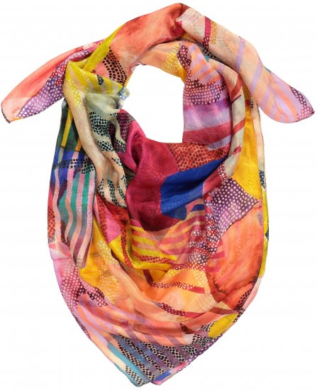 Ulla Popken Colorful Square Silk Scarf Rainbow - Accesorios - 