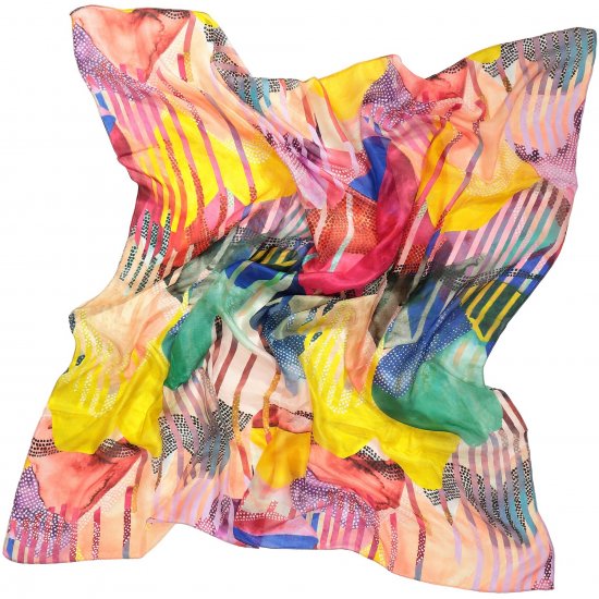 Ulla Popken Colorful Square Silk Scarf Rainbow - Accesorios - 
